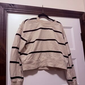 lululemon athletica Cream and Black Striped Cropped Sweatshirt